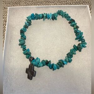 Turquoise Stone Bracelet with Cross Pendant